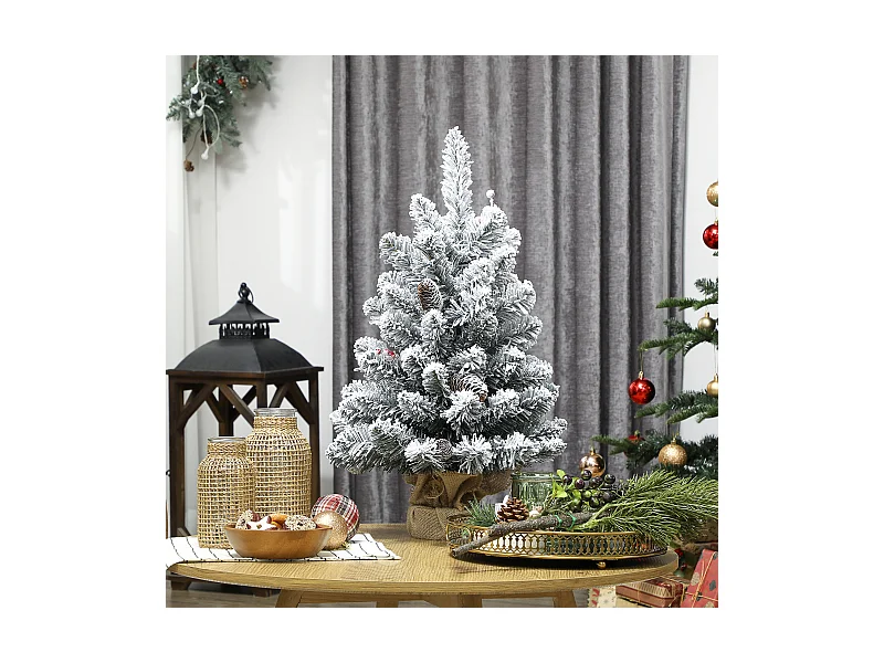 Mini albero di Natale alto 60 cm innevato con pigne e bacche