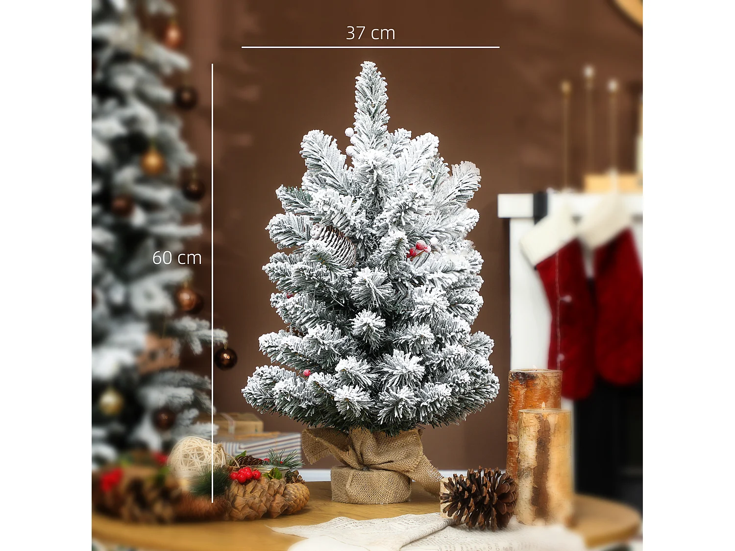 Mini albero di Natale alto 60 cm innevato con pigne e bacche