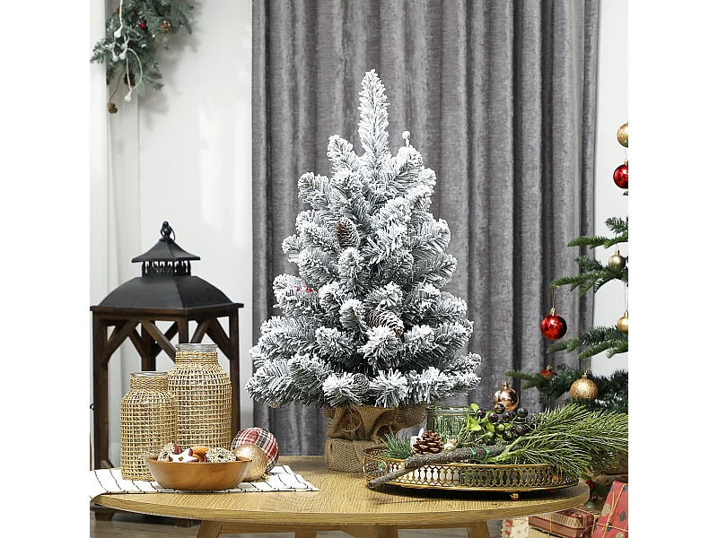 Mini albero di Natale alto 60 cm innevato con pigne e bacche