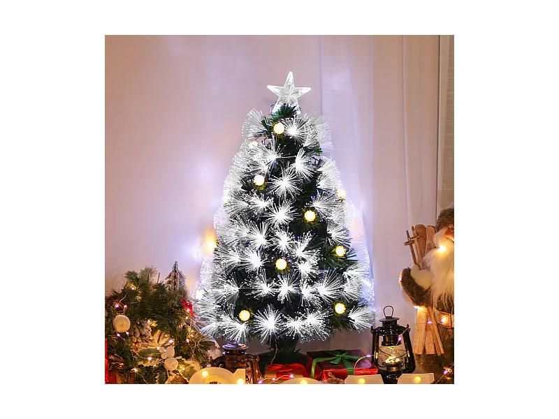 Albero di natale artificiale con led e fibre ottiche in pvc verde