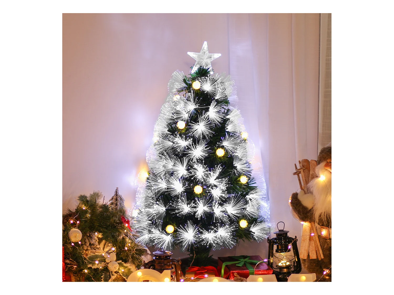 Albero di natale artificiale con led e fibre ottiche in pvc verde