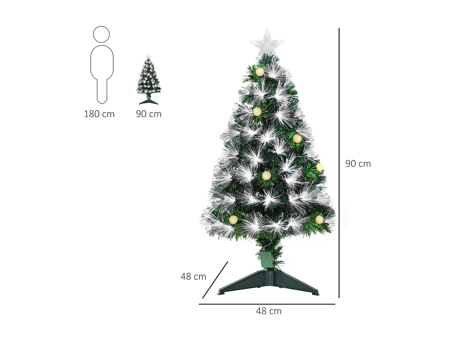 Albero di natale artificiale con led e fibre ottiche in pvc verde