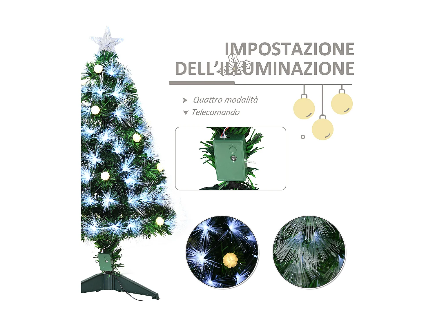 Albero di natale artificiale con led e fibre ottiche in pvc verde