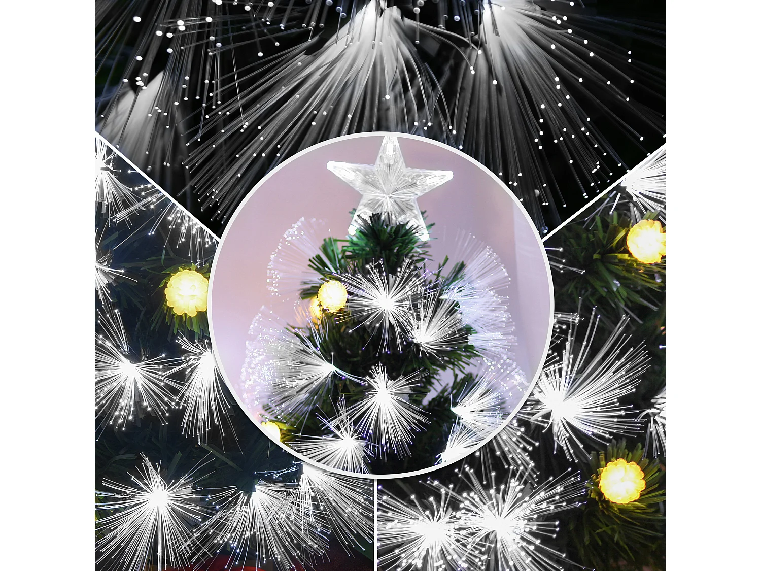 Albero di natale artificiale con led e fibre ottiche in pvc verde