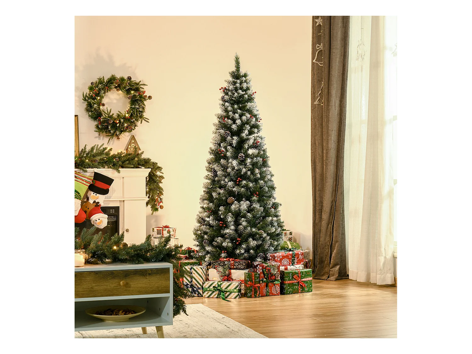 Albero di natale innevato artificiale da 180cm base pieghevole