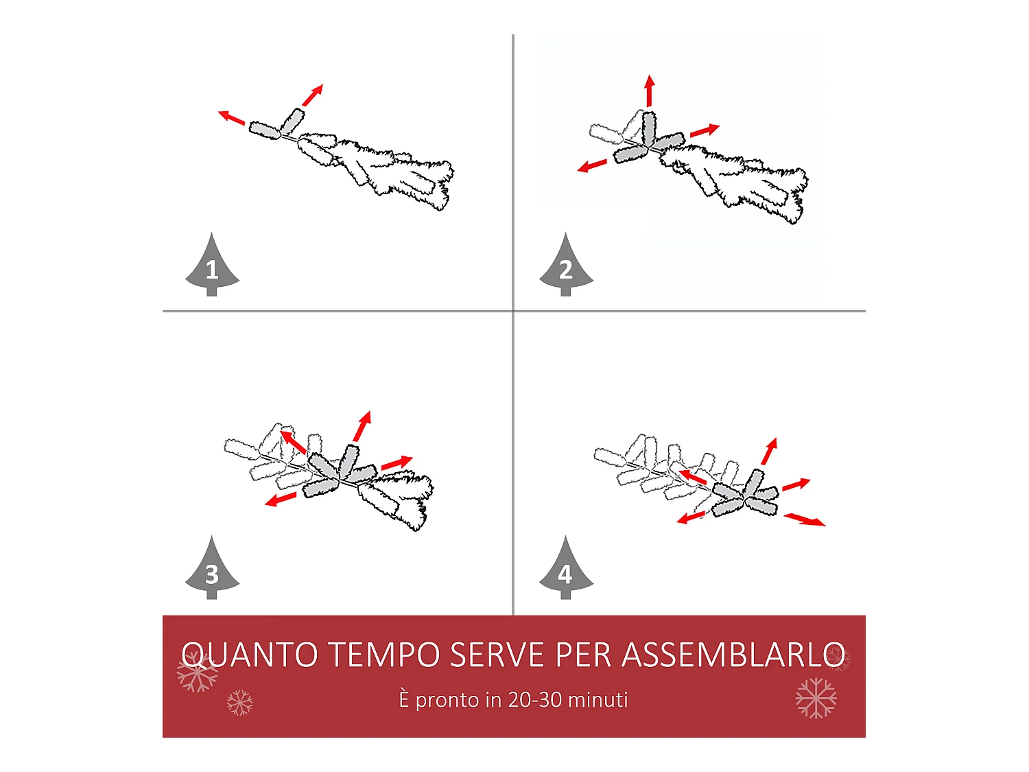 Albero di natale innevato artificiale da 180cm base pieghevole