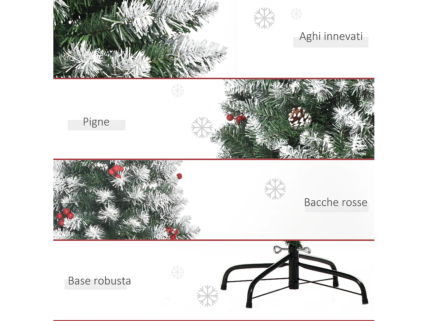 Albero di natale innevato artificiale da 180cm base pieghevole