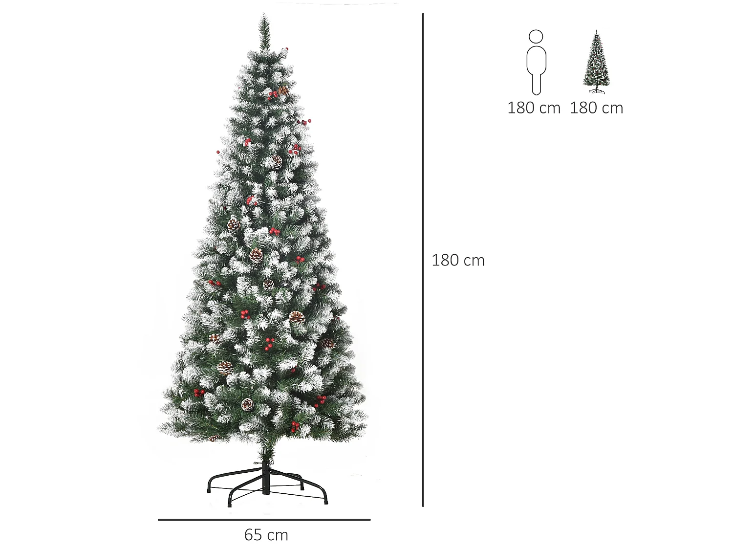Albero di natale innevato artificiale da 180cm base pieghevole