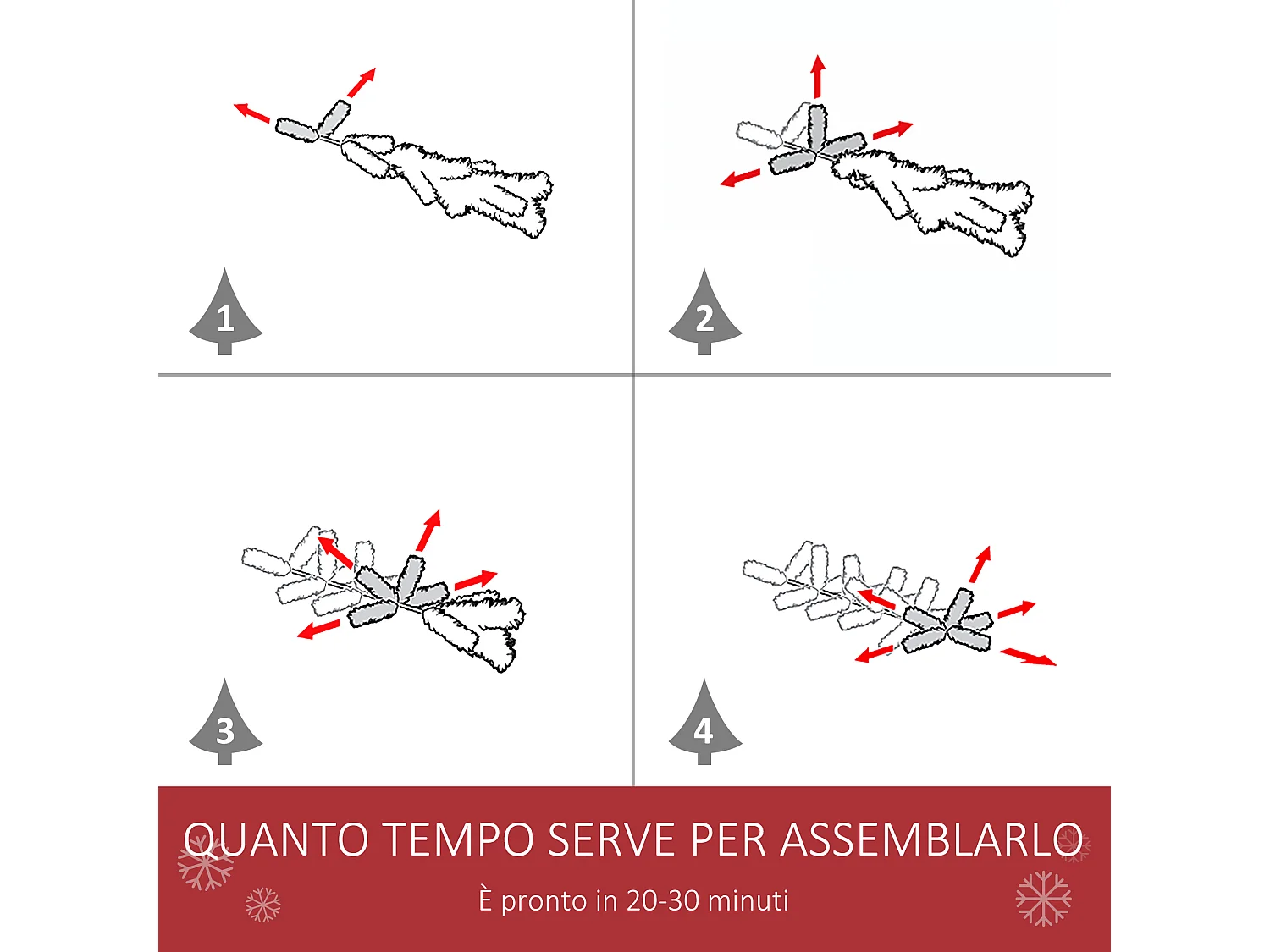 Albero di natale innevato artificiale da 180cm base pieghevole