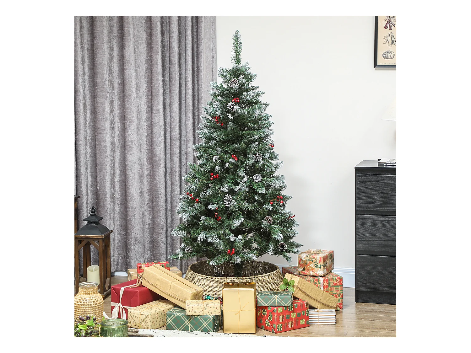 Albero di natale alto 150 cm con 398 rami pigne e bacche decorative