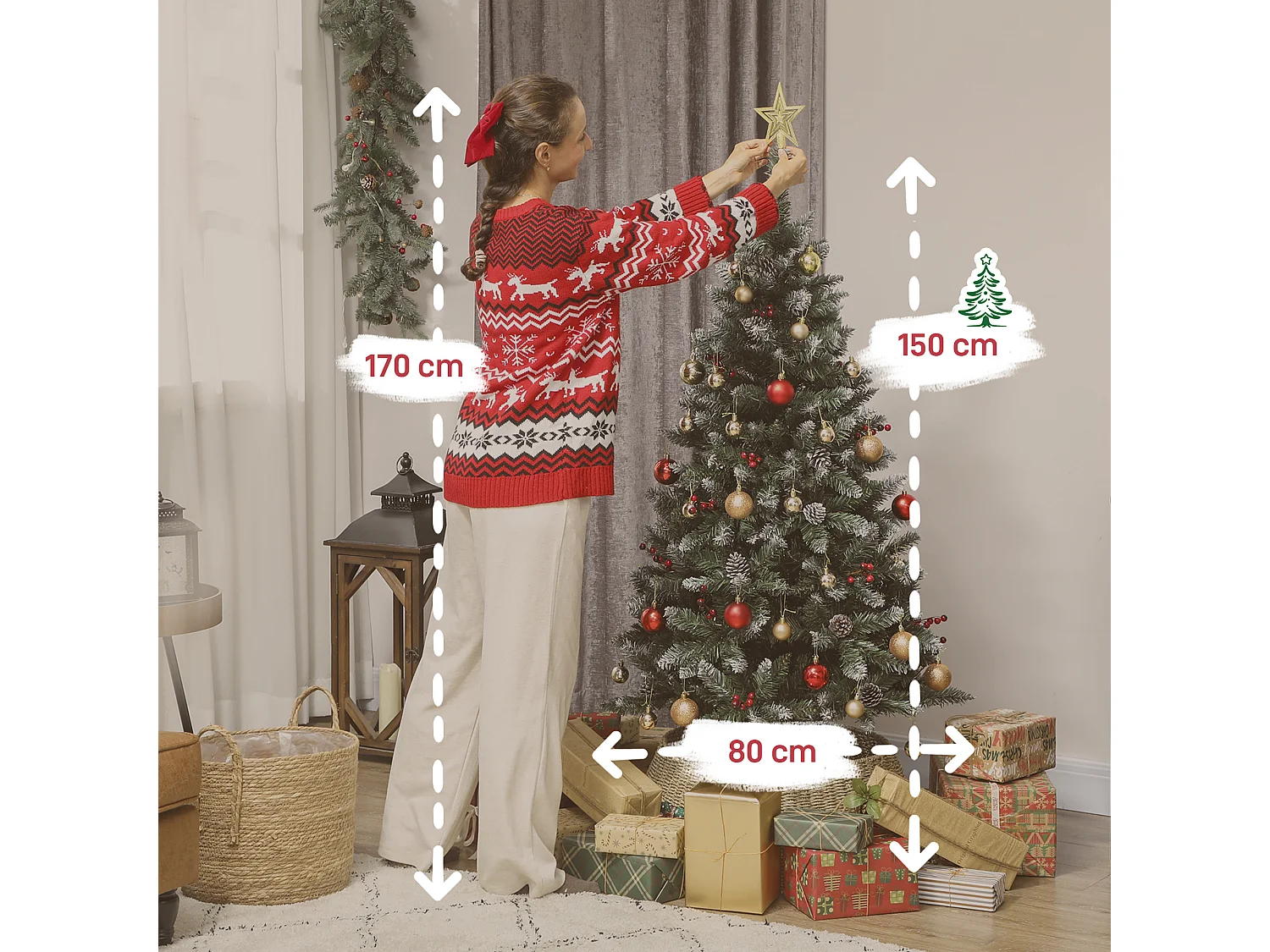 Albero di natale alto 150 cm con 398 rami pigne e bacche decorative