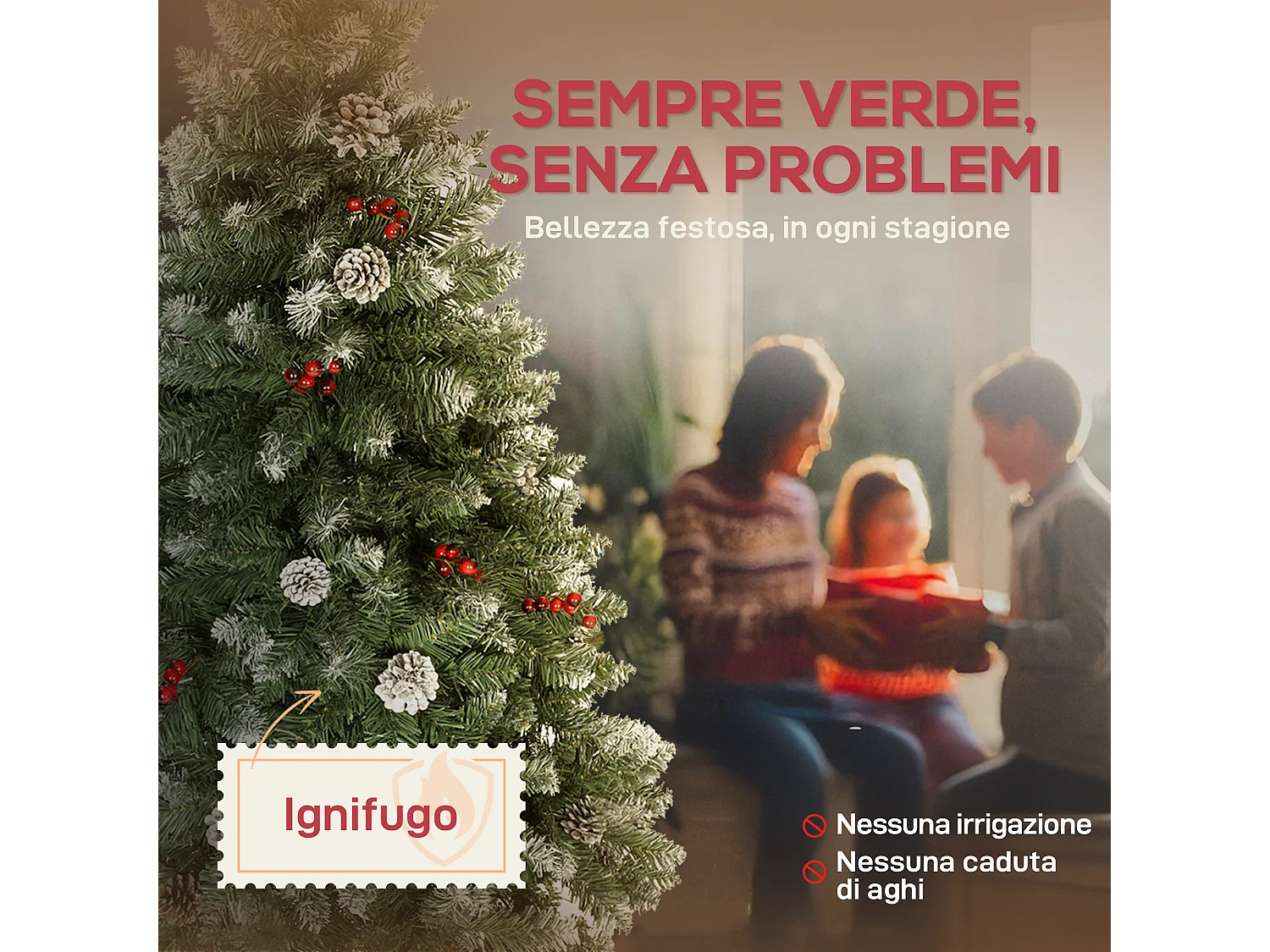 Albero di natale alto 150 cm con 398 rami pigne e bacche decorative