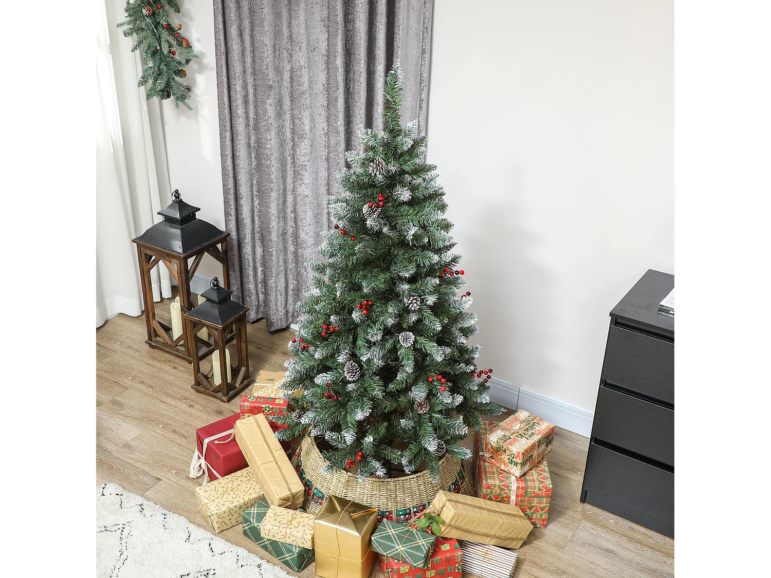 Albero di natale alto 150 cm con 398 rami pigne e bacche decorative
