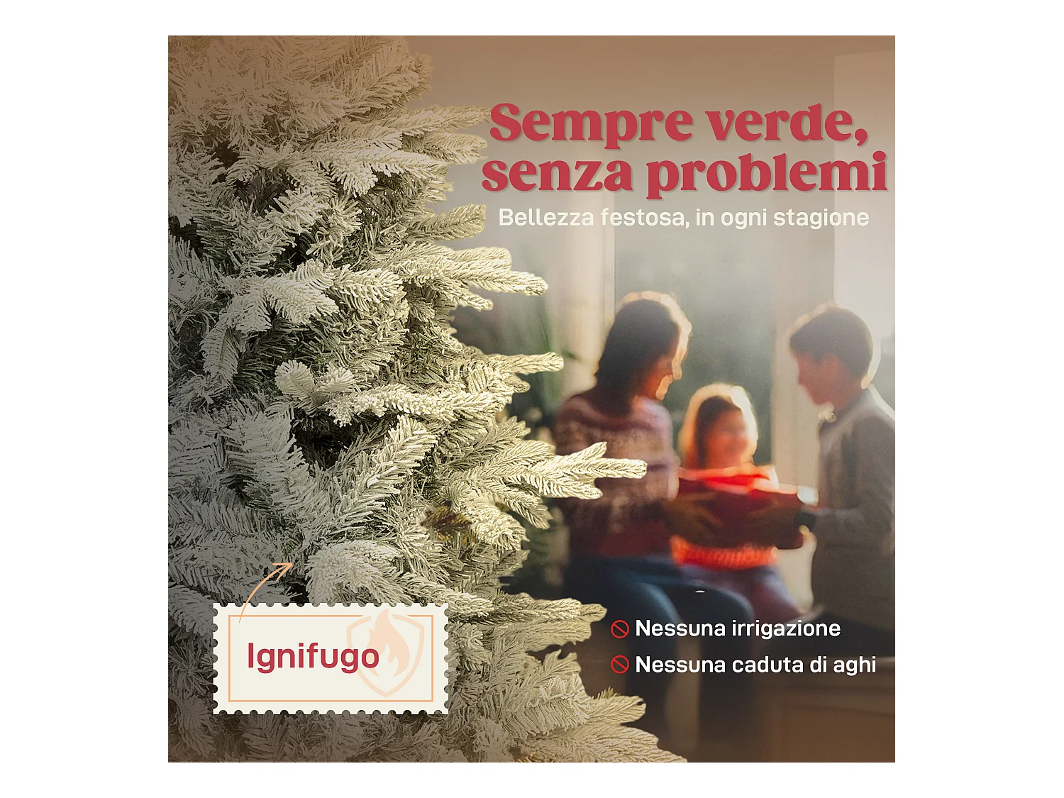 Albero di natale 210 cm innevato con base in metallo pieghevole