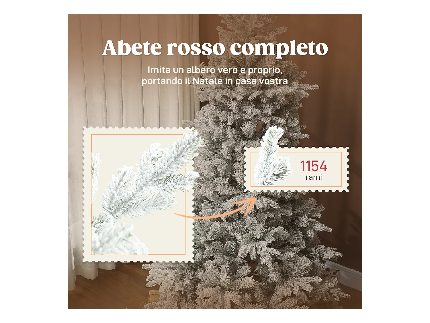Albero di natale 210 cm innevato con base in metallo pieghevole