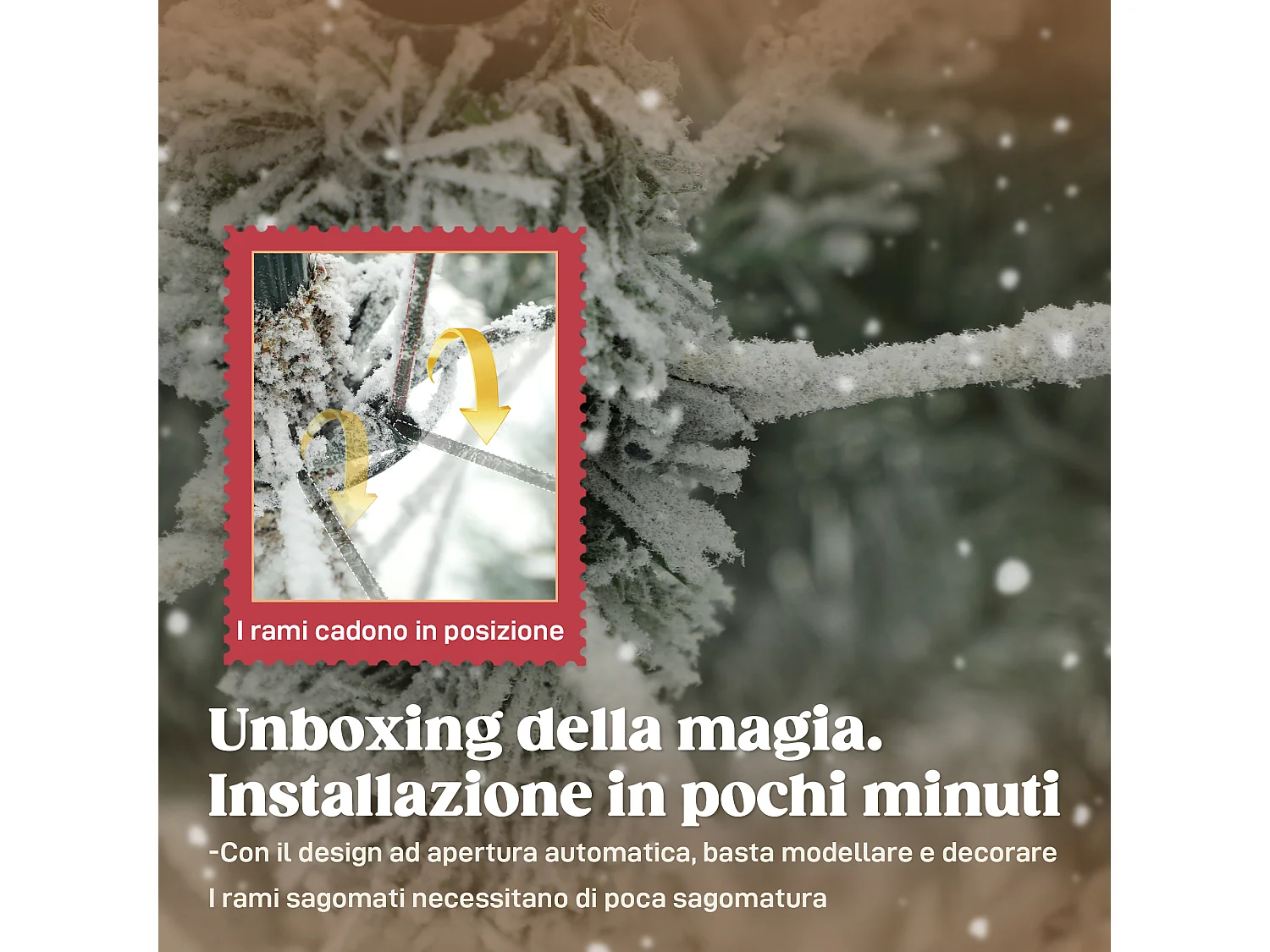 Albero di natale 210 cm innevato con base in metallo pieghevole