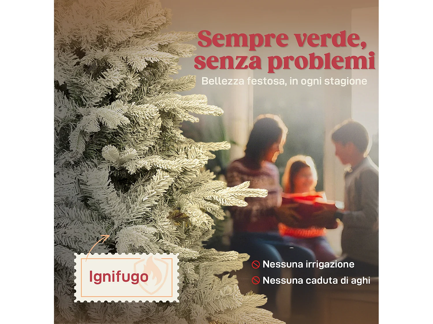 Albero di natale 210 cm innevato con base in metallo pieghevole