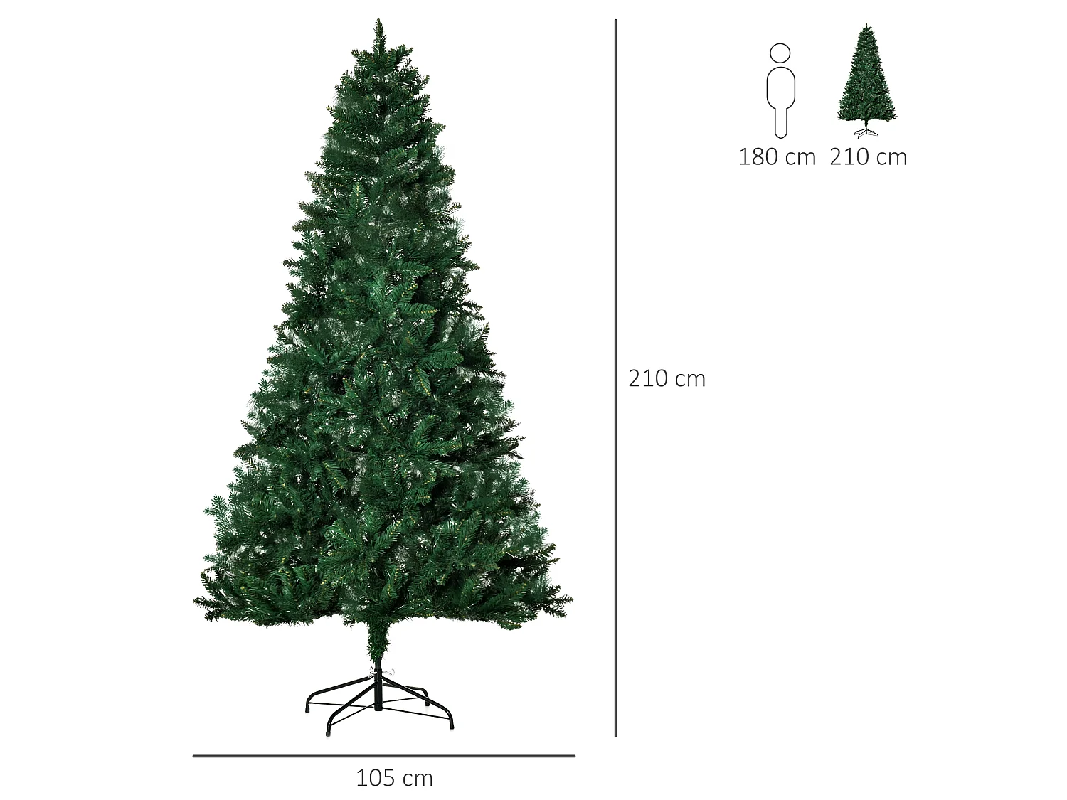 Albero di natale artificiale pvc con base 1064 rami φ105x210cm