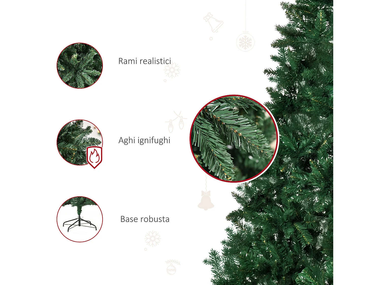 Albero di natale artificiale pvc con base 1064 rami φ105x210cm