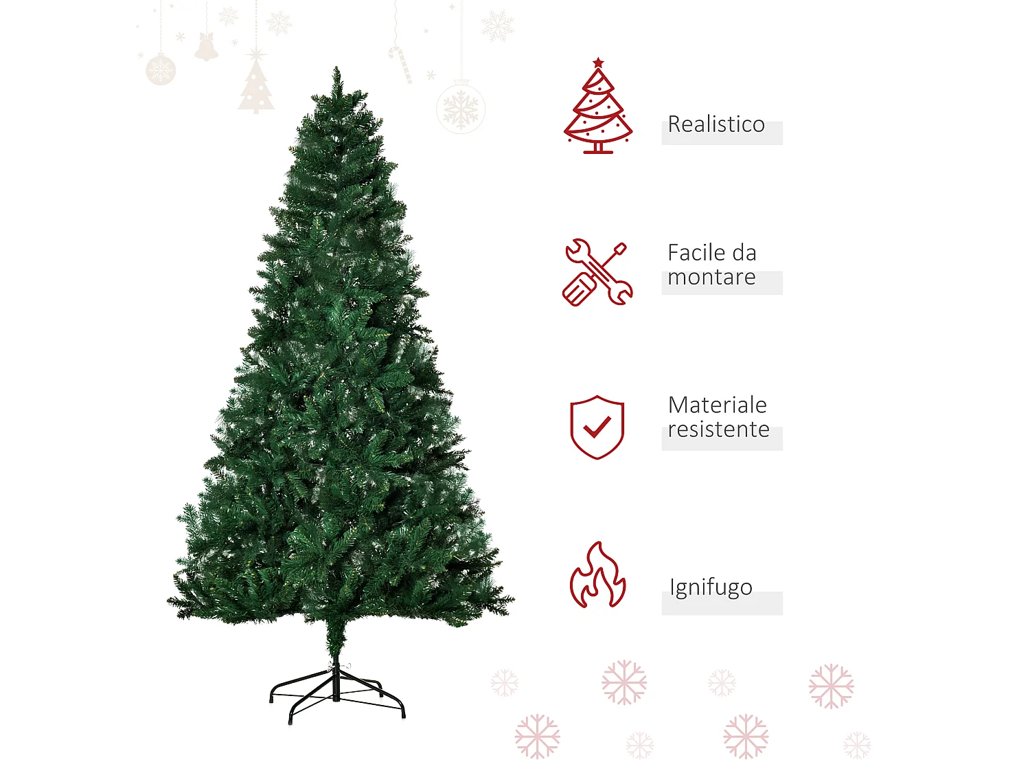 Albero di natale artificiale pvc con base 1064 rami φ105x210cm
