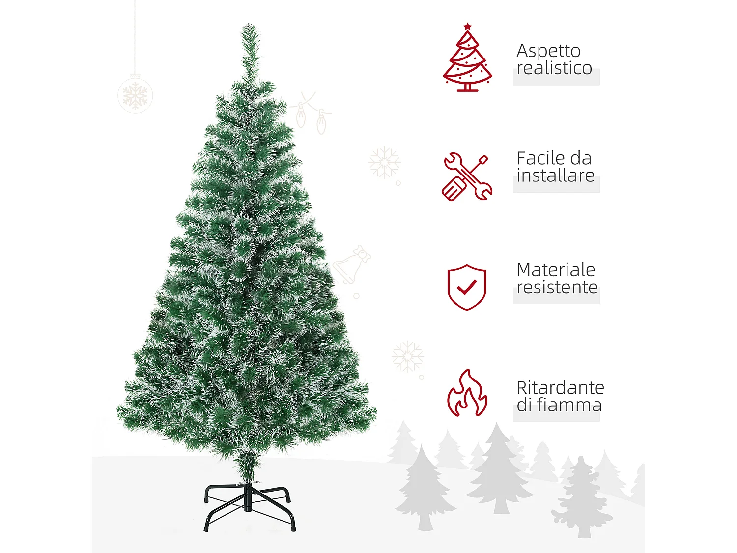 Albero di natale artificiale da 416 rami in pet e metallo verde