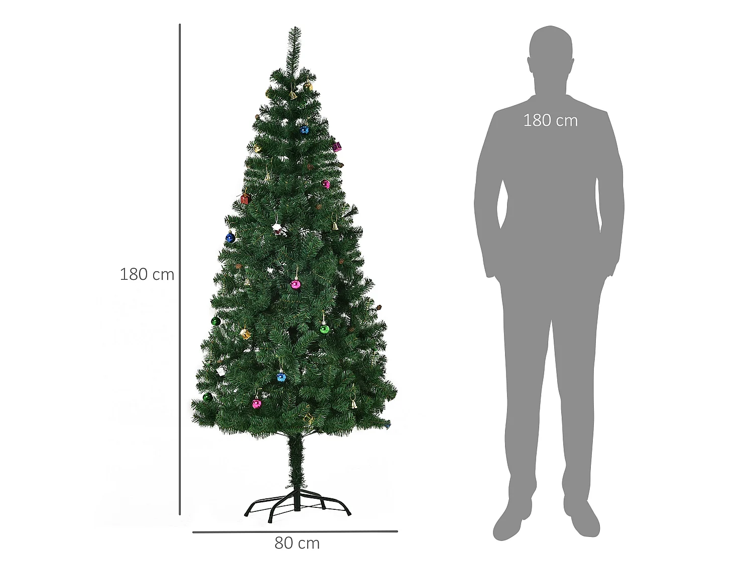 Albero di natale con addobbi e rami in pvc verde