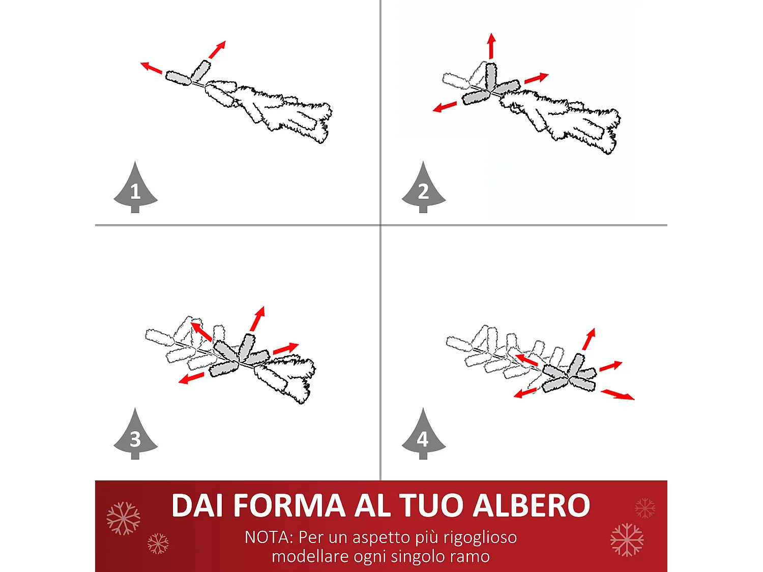 Albero di natale con addobbi e rami in pvc verde