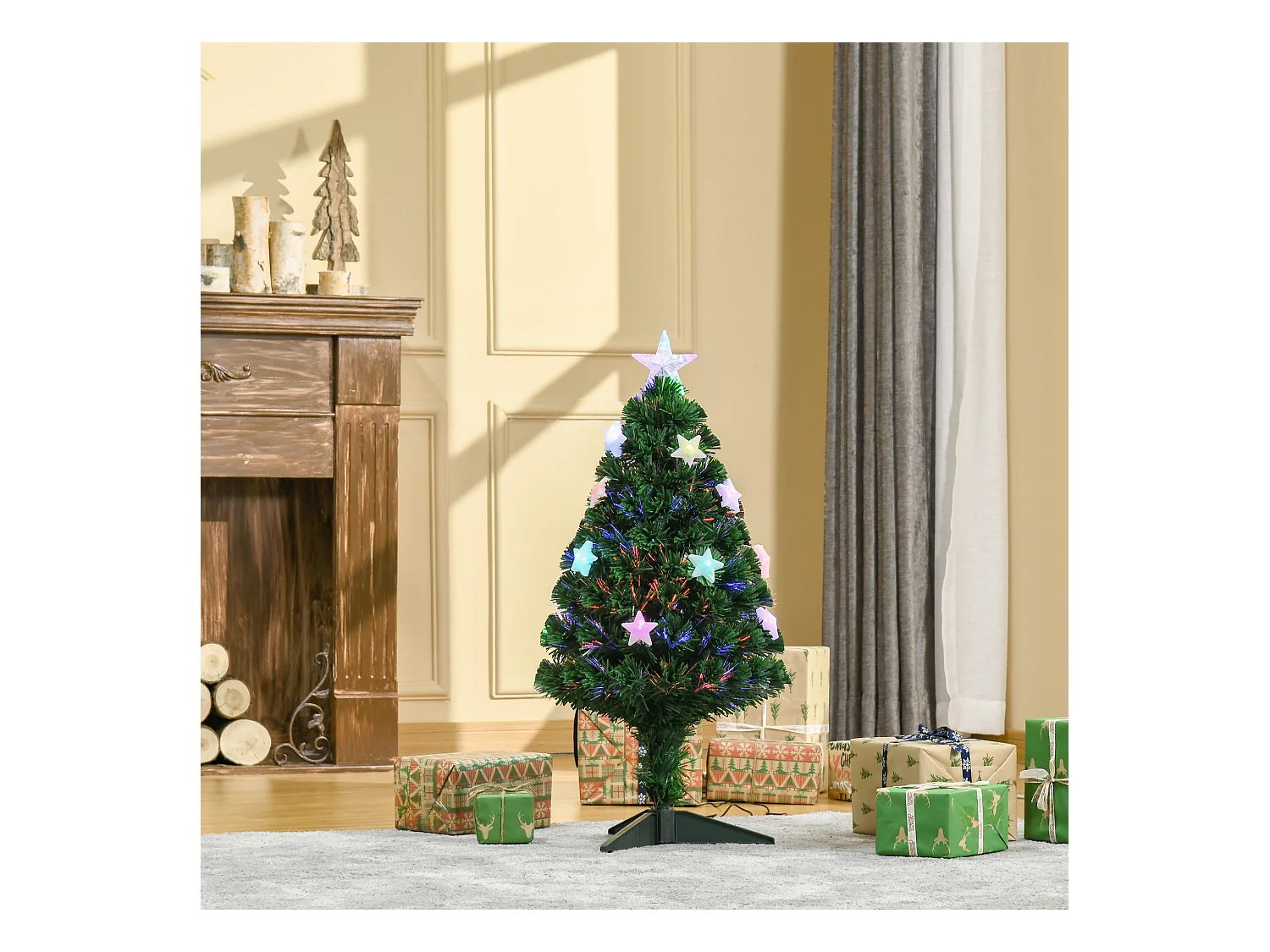 Albero di natale artificiale 90cm a fibre ottiche e 12 luci led