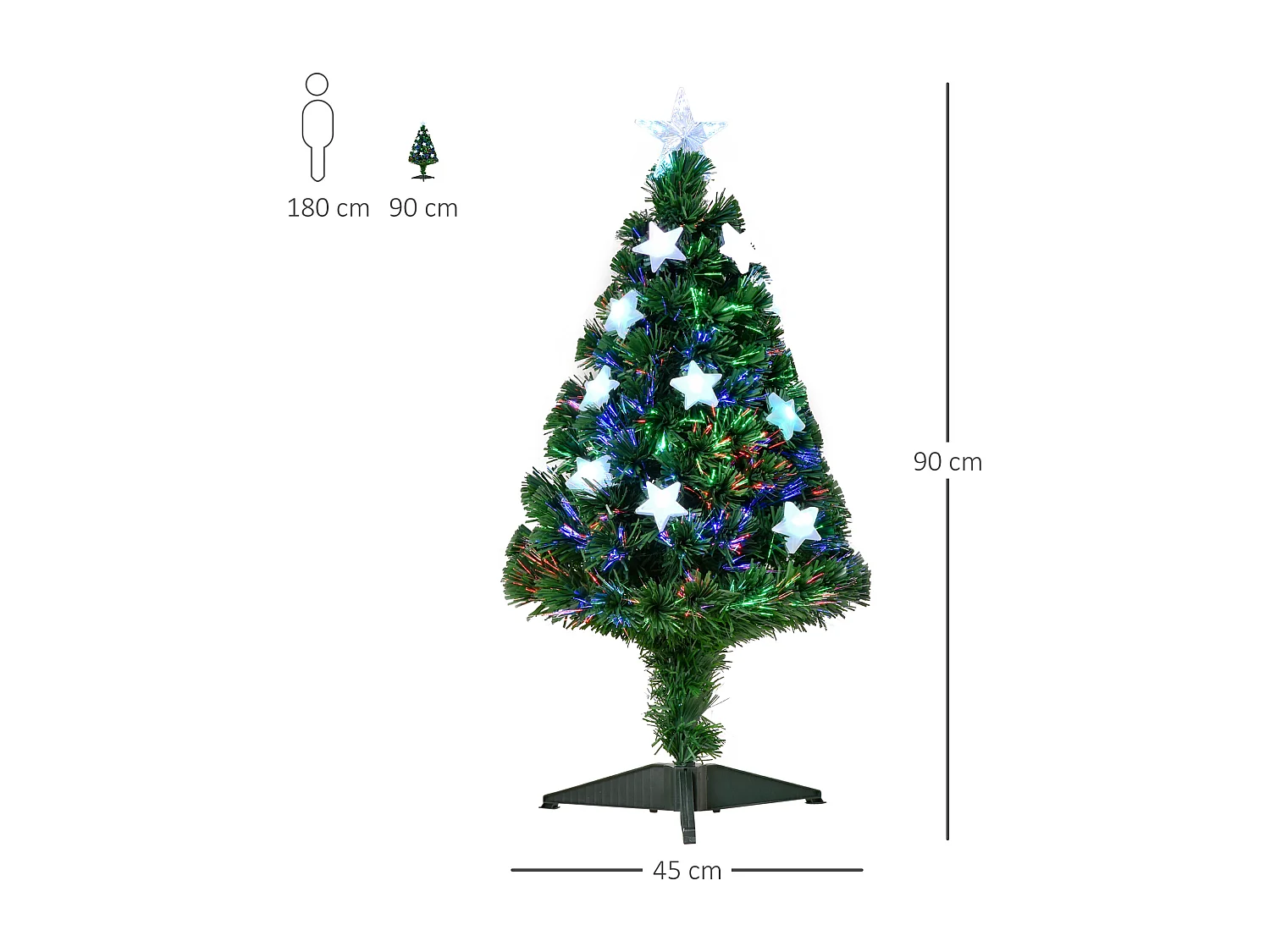 Albero di natale artificiale 90cm a fibre ottiche e 12 luci led