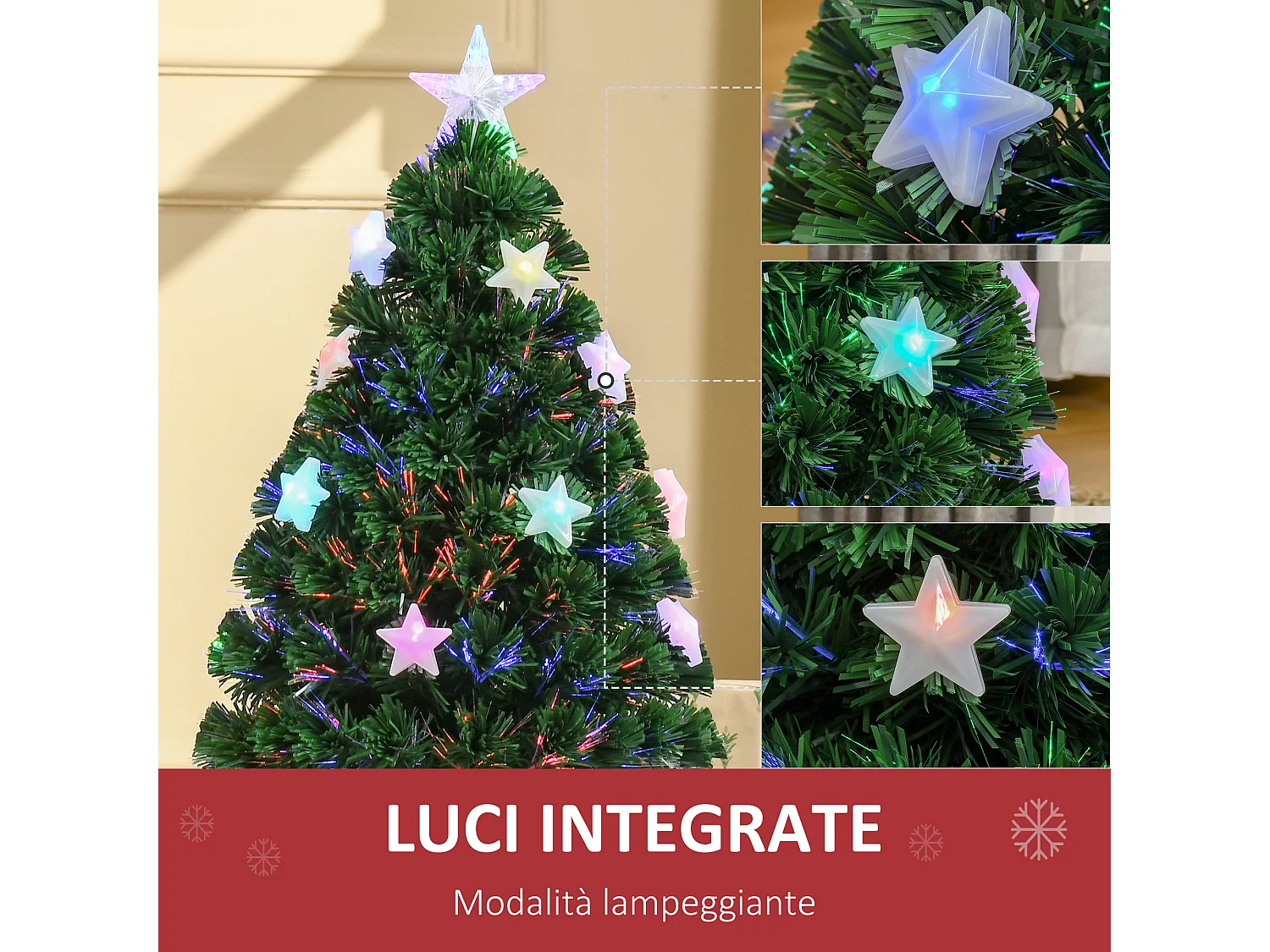 Albero di natale artificiale 90cm a fibre ottiche e 12 luci led