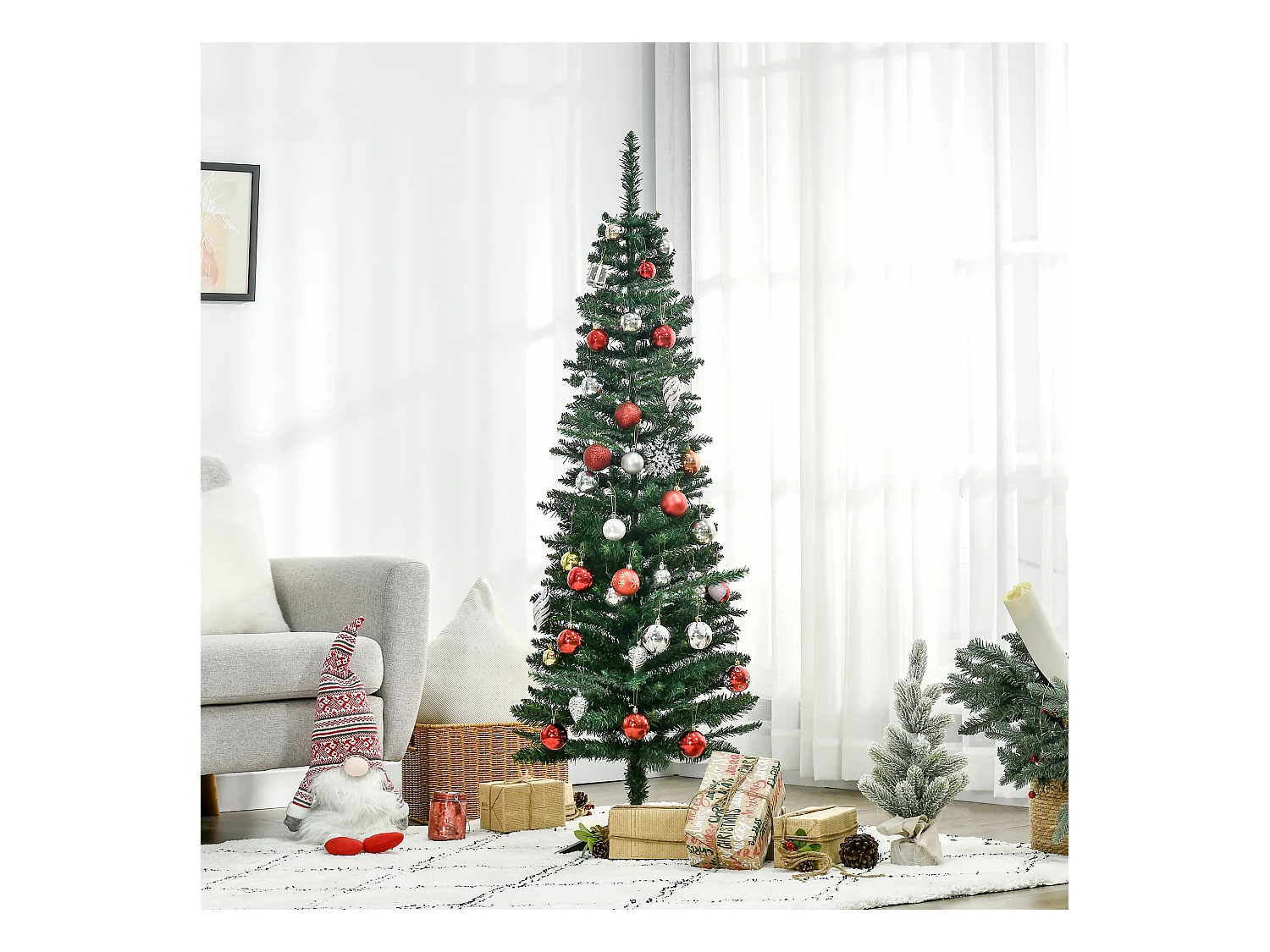 Albero di natale alto 150cm con base in plastica verde
