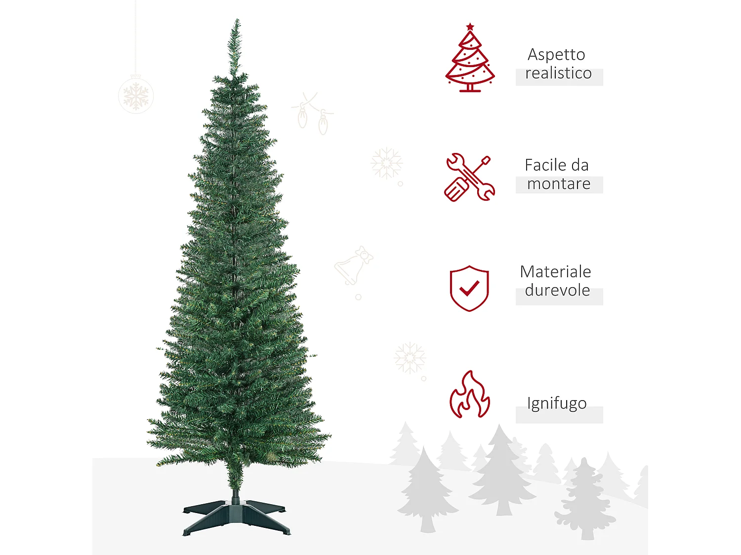 Albero di natale alto 150cm con base in plastica verde