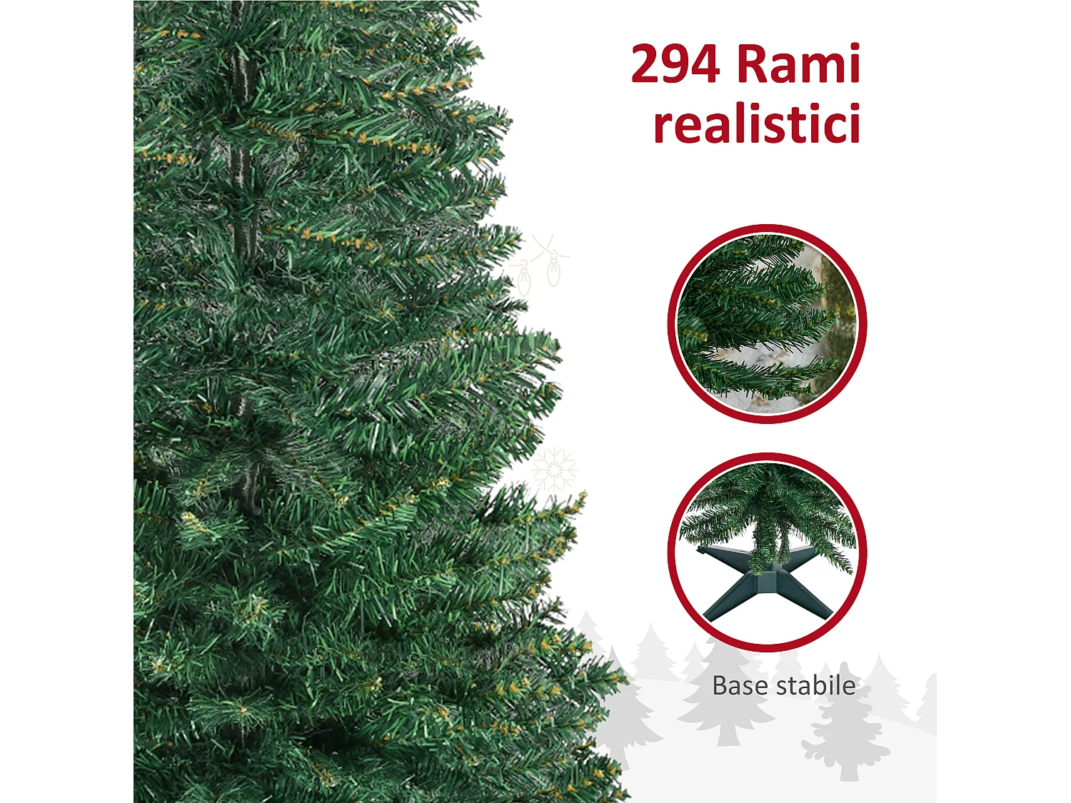 Albero di natale alto 150cm con base in plastica verde