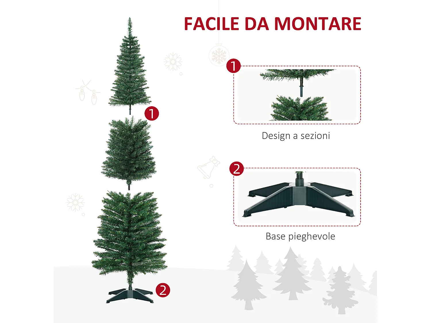 Albero di natale alto 150cm con base in plastica verde