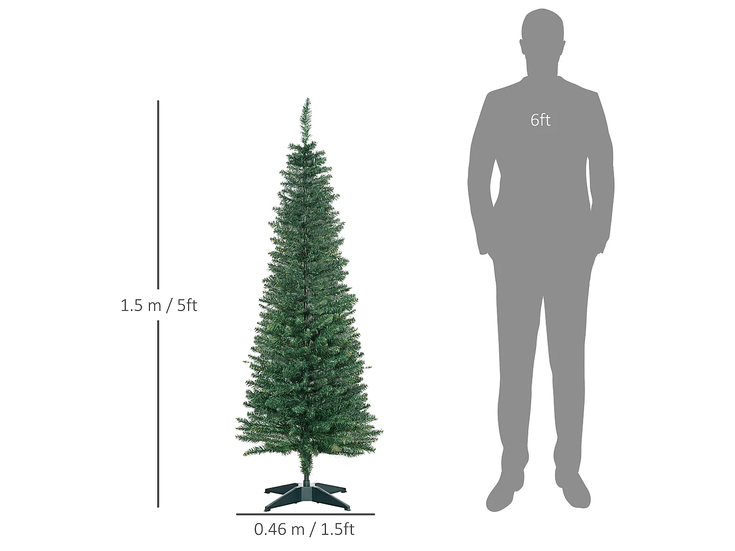 Albero di natale alto 150cm con base in plastica verde