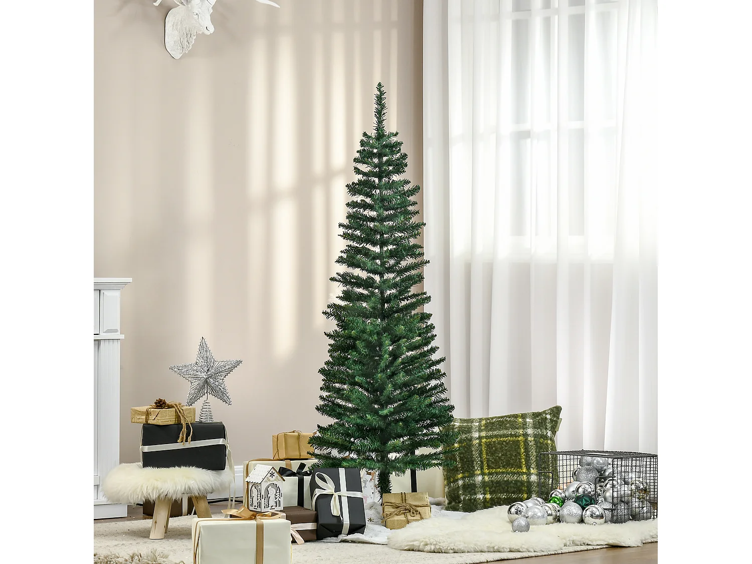Albero di natale alto 150cm con base in plastica verde