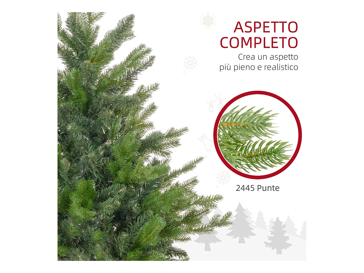 Albero di natale 210 cm verde artificiale con base in metallo