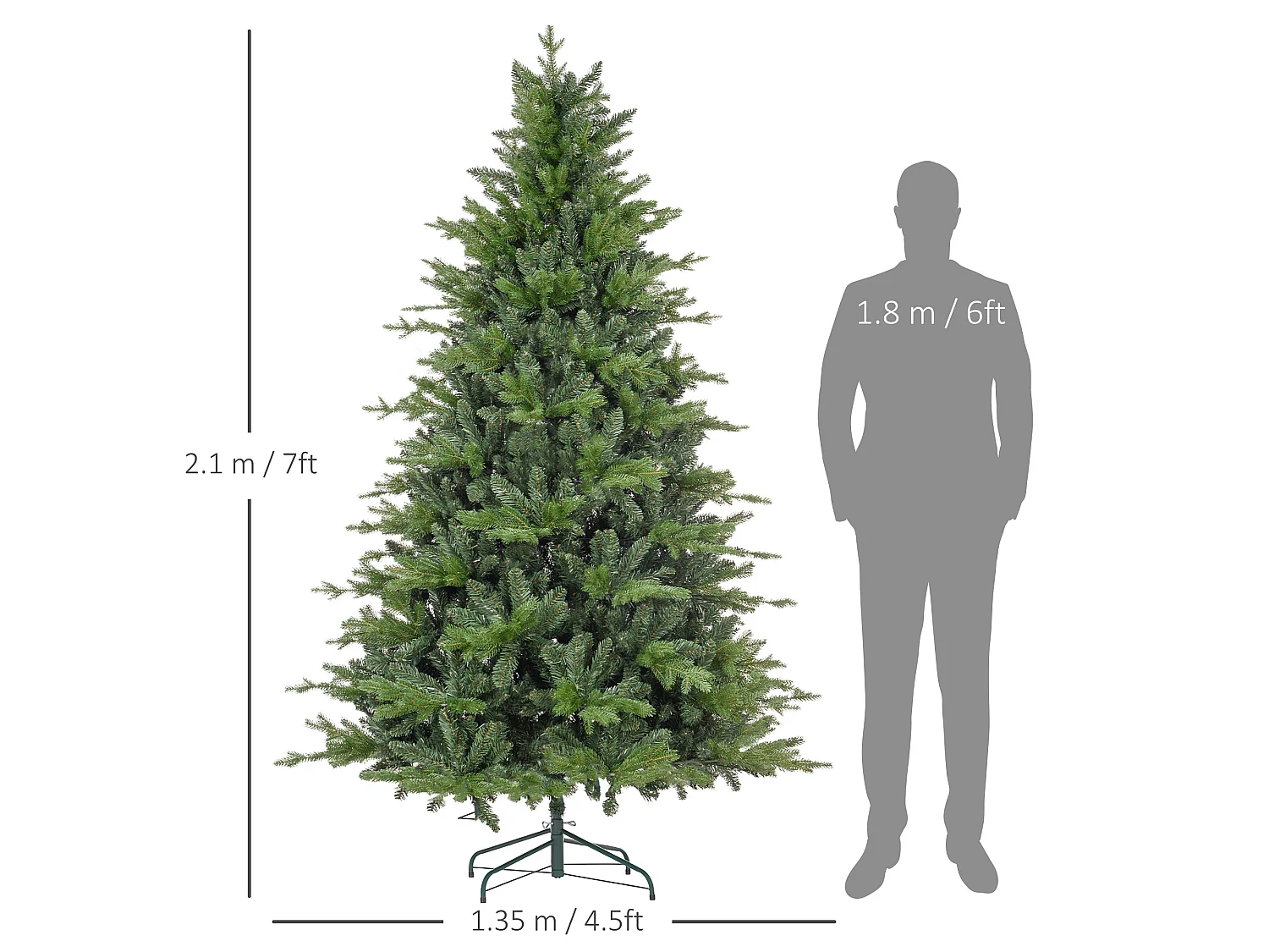 Albero di natale 210 cm verde artificiale con base in metallo