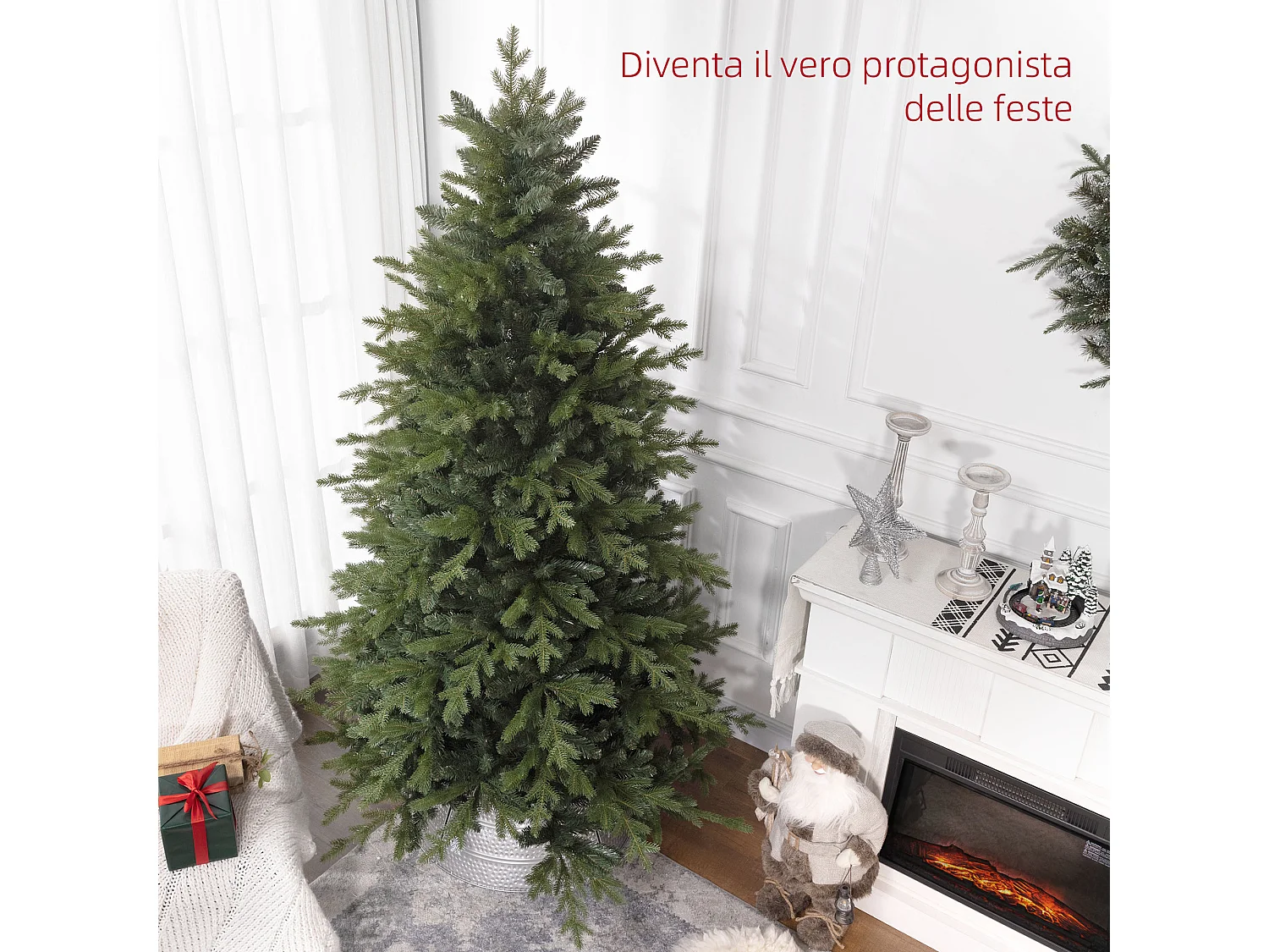 Albero di natale 210 cm verde artificiale con base in metallo