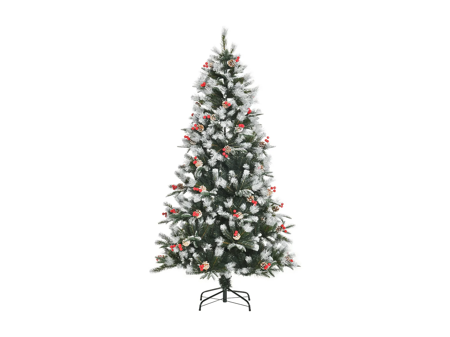 Albero di natale innevato con pigne e bacche rosse alto 180cm