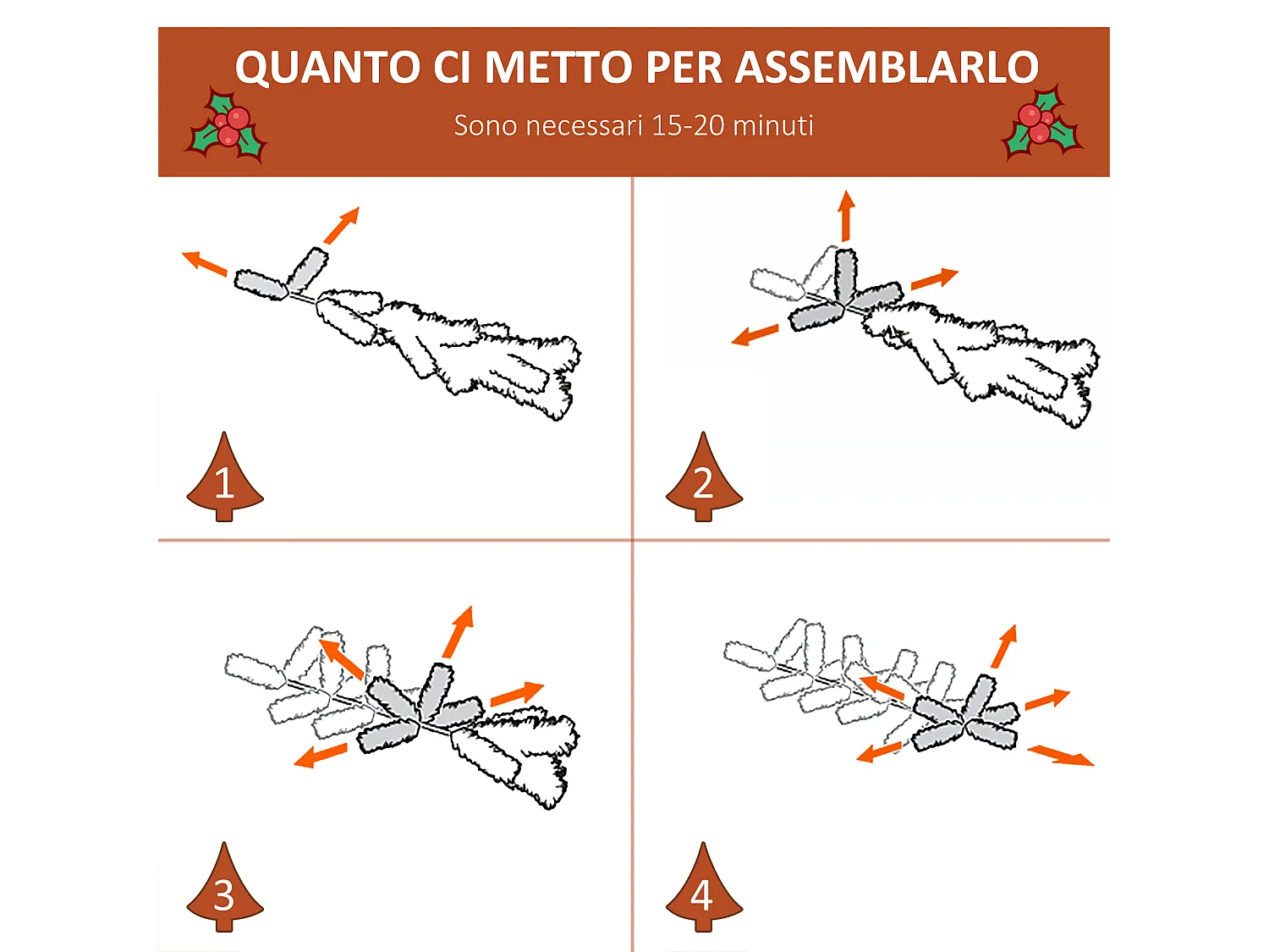 Albero di natale innevato con pigne e bacche rosse alto 180cm