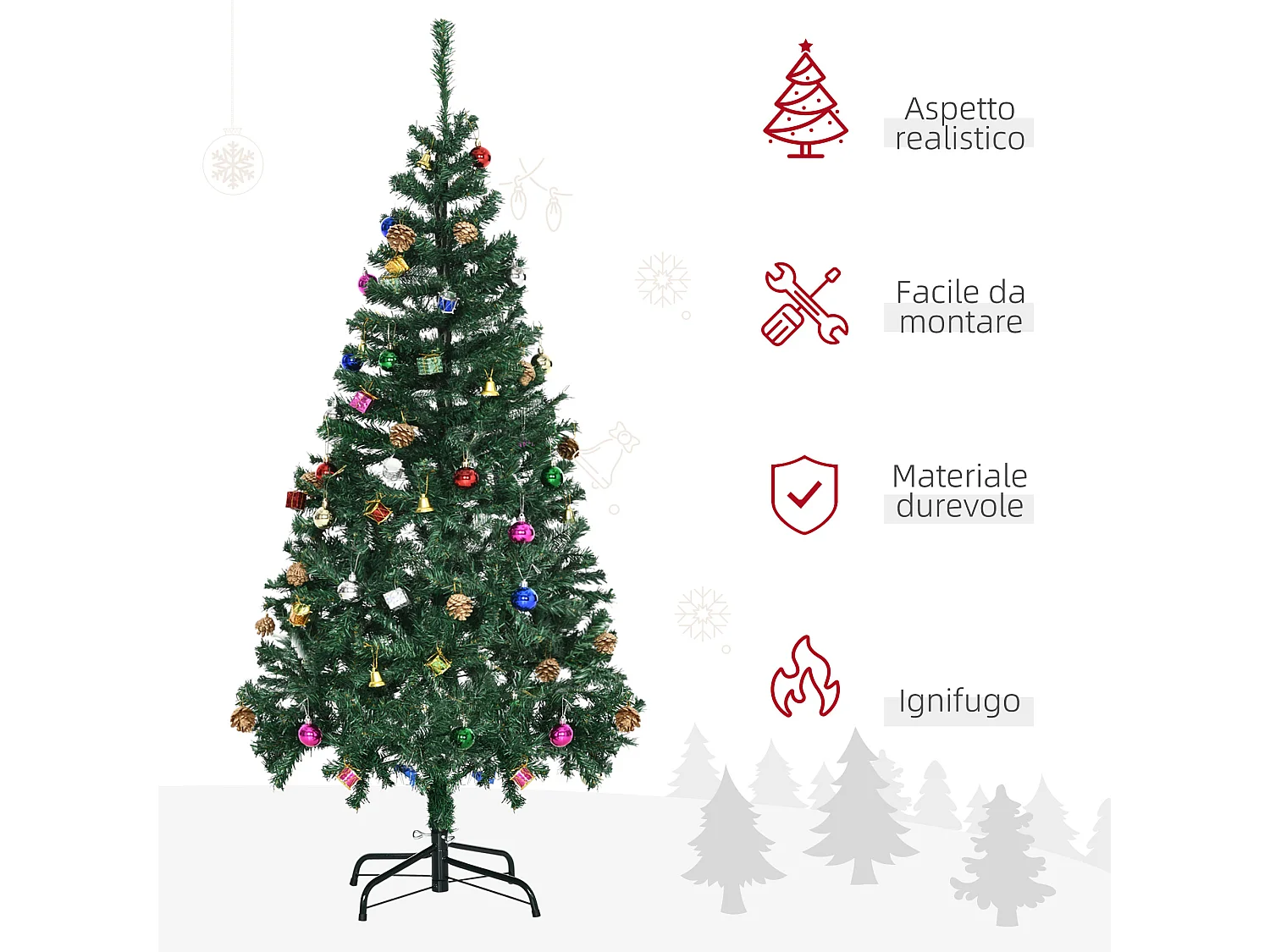 Albero di natale 150cm con 420 rami in pvc ignifughi verde