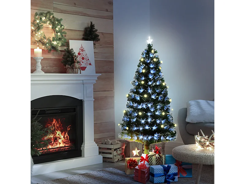 Albero di natale artificiale rami e fibre ottiche in pvc verde