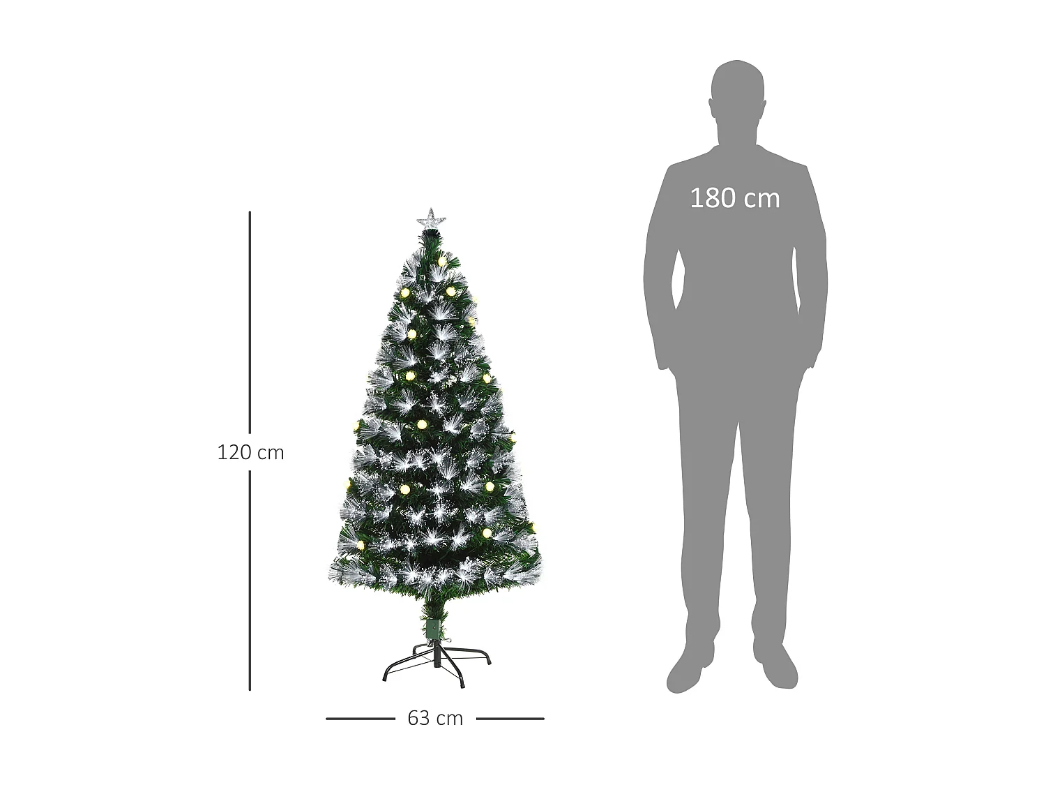 Albero di natale artificiale rami e fibre ottiche in pvc verde