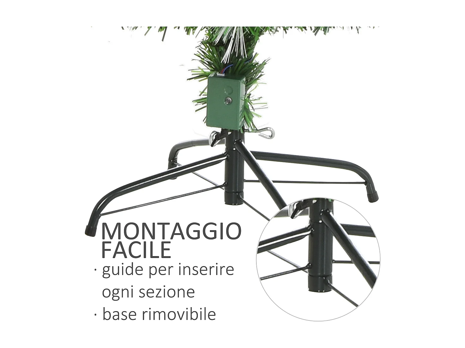Albero di natale artificiale rami e fibre ottiche in pvc verde