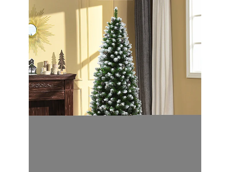 Albero di natale innevato 180 cm con 630 rami e 37 pigne verde bianco