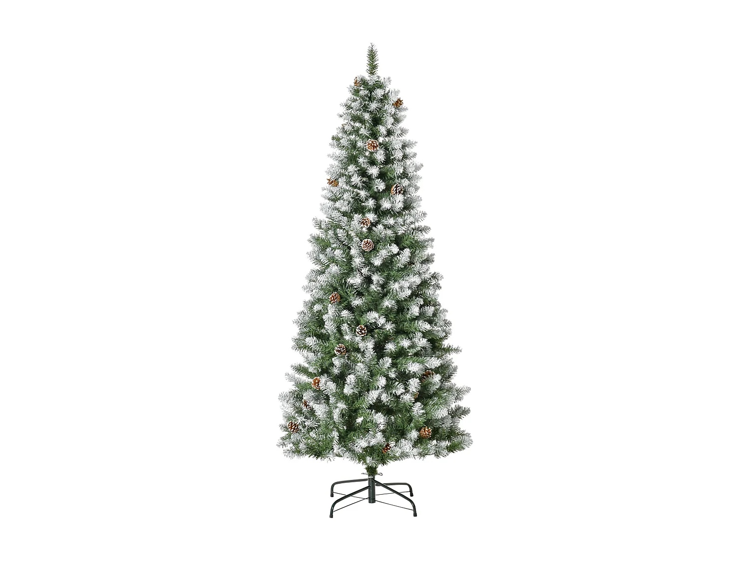 Albero di natale innevato 180 cm con 630 rami e 37 pigne verde bianco