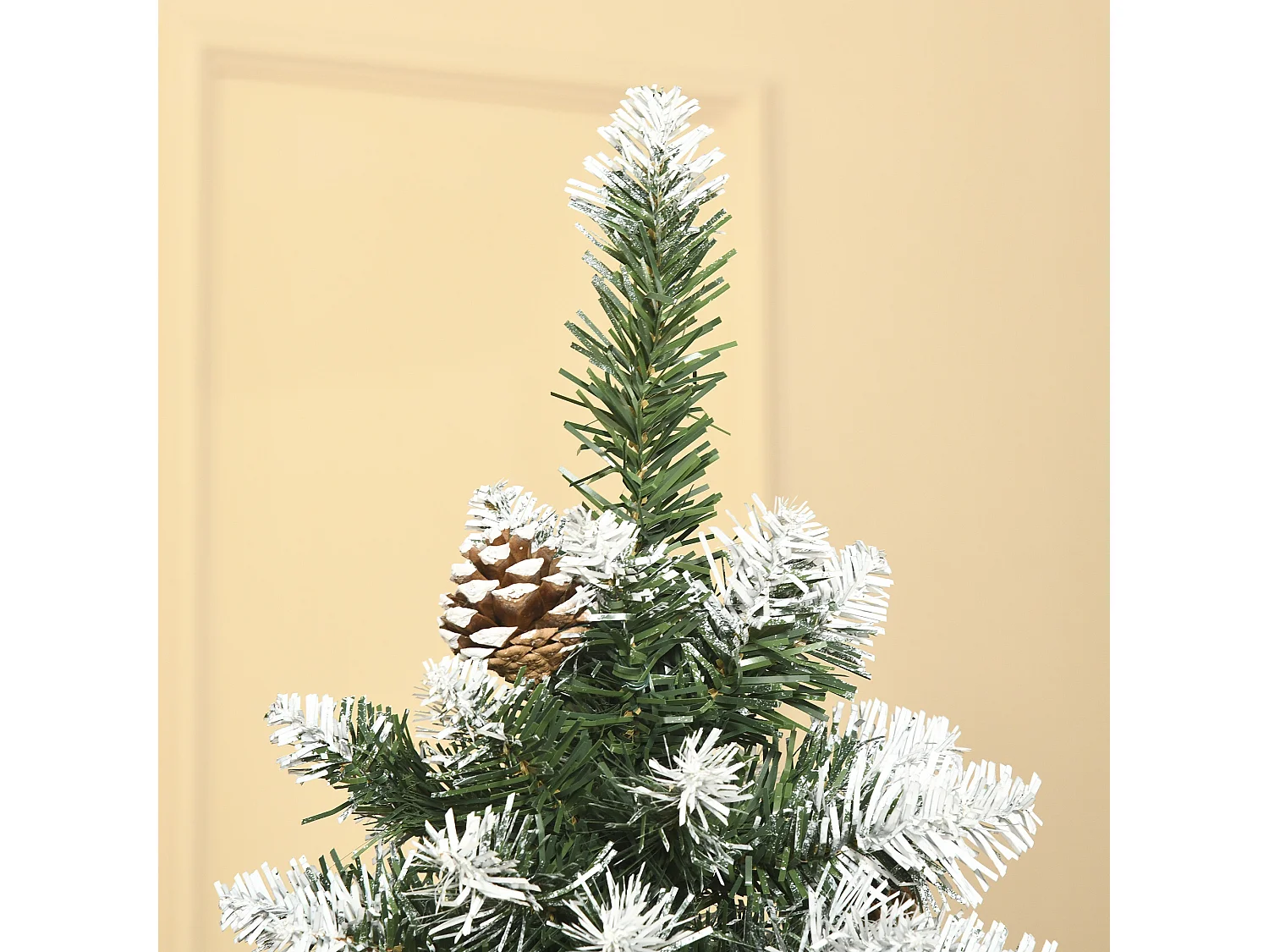 Albero di natale innevato 180 cm con 630 rami e 37 pigne verde bianco