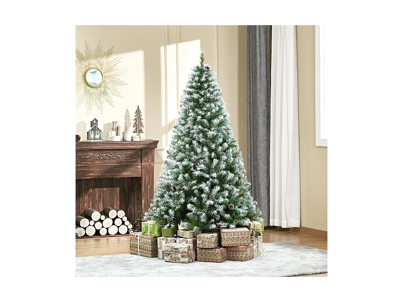 Albero di natale artificiale innevato alto 180cm con pigne