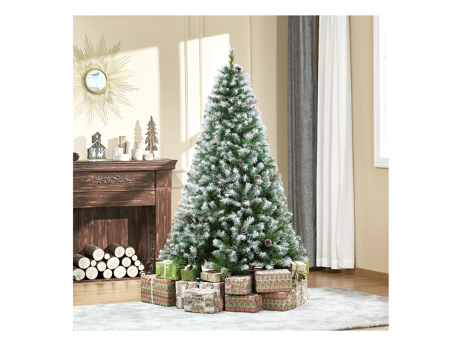 Albero di natale artificiale innevato alto 180cm con pigne